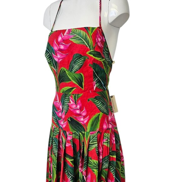 Farm Rio Linen Blend Dream Garden Strappy Drop Waist Midi Dress, Boho, XXS - Picture 3 of 13